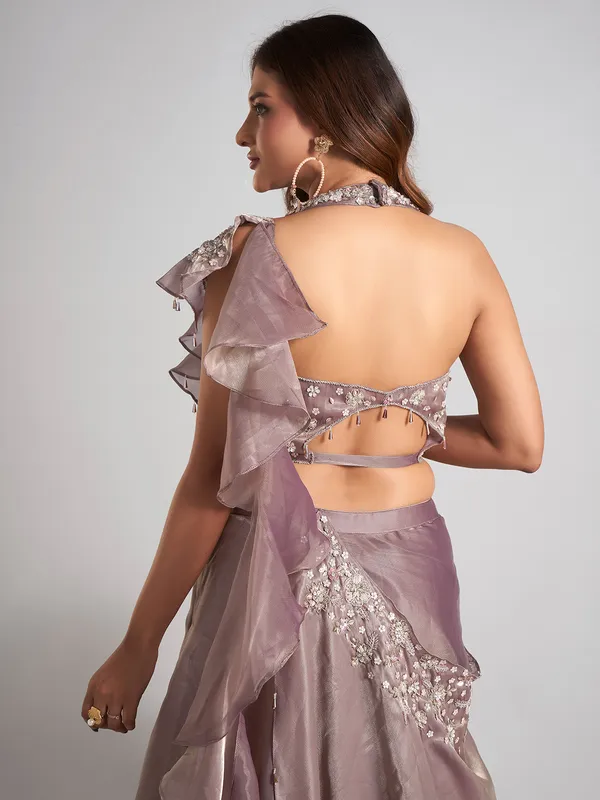 Pastel purple tissue silk lehenga choli with attetched dupatta