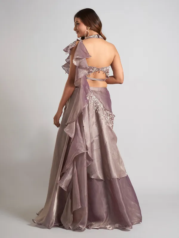 Pastel purple tissue silk lehenga choli with attetched dupatta