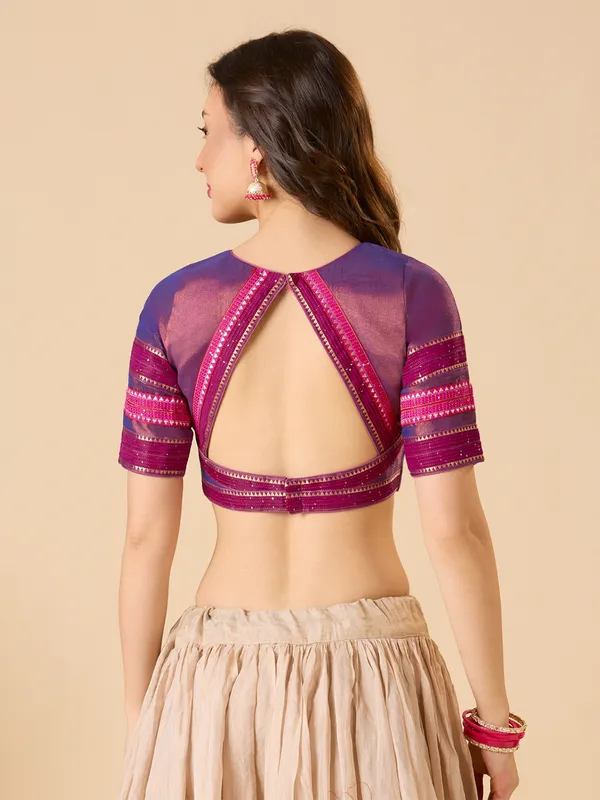 Pastel purple tissue silk ready made blouse with elbow sleeves