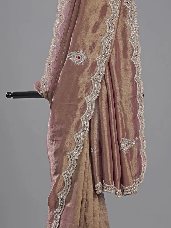 Pastel purple tissue silk saree with designer shine