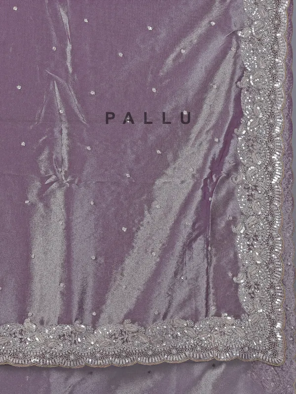 Pastel purple tissue silk saree with heavy work