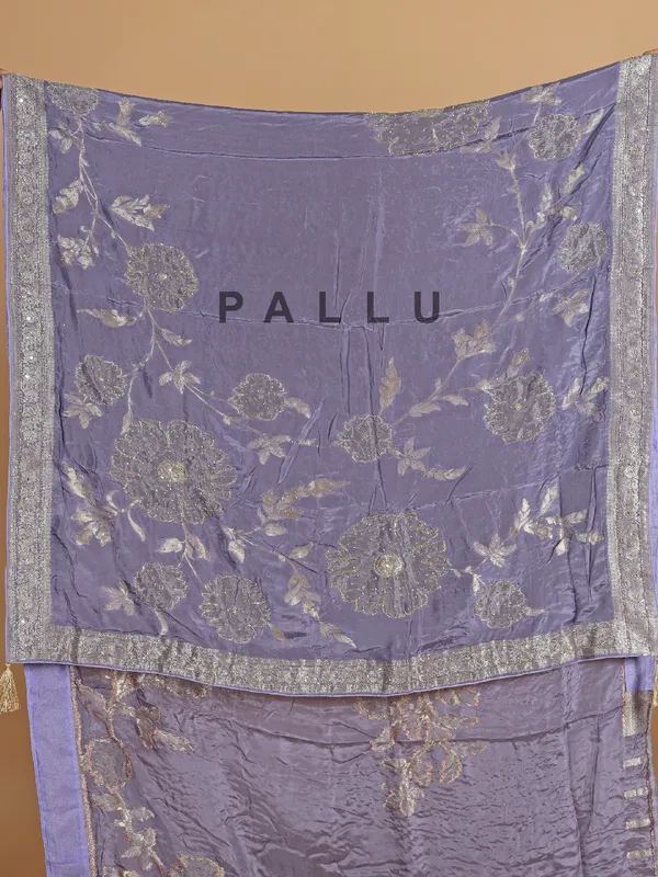 Pastel purple zari worked wedding dola silk saree