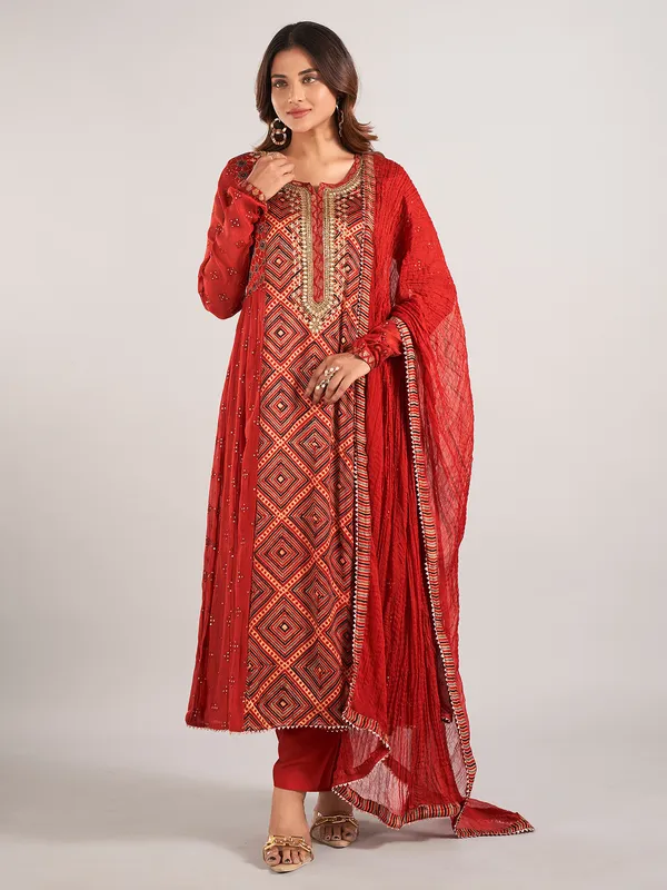 Pastel red cotton silk salwar suit for wedding