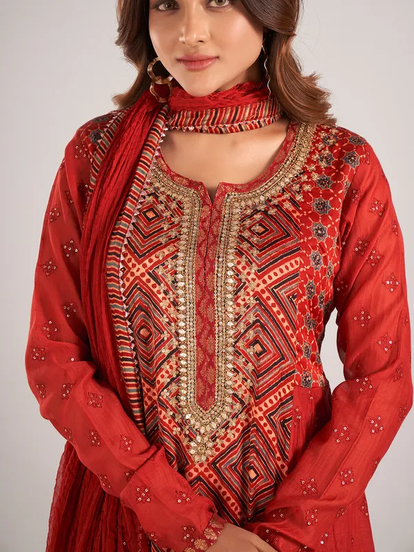 Pastel red cotton silk salwar suit for wedding