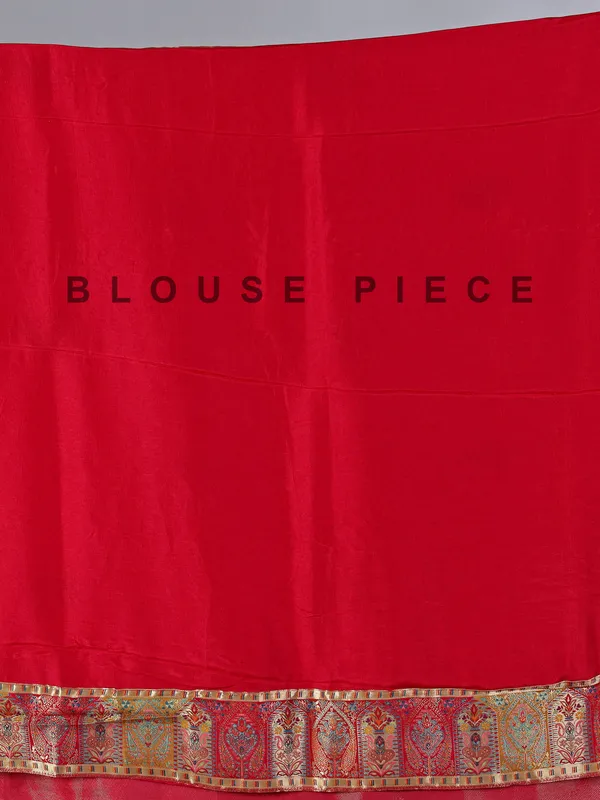Pastel red dola tissue silk saree with contrast border