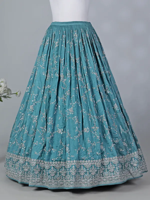 Pastel sky blue silk sweetheart lehenga choli