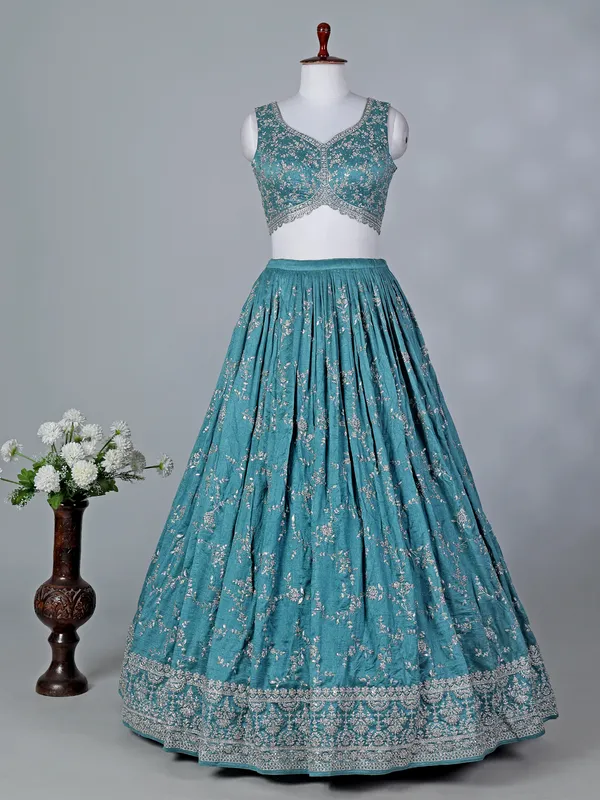 Pastel sky blue silk sweetheart lehenga choli