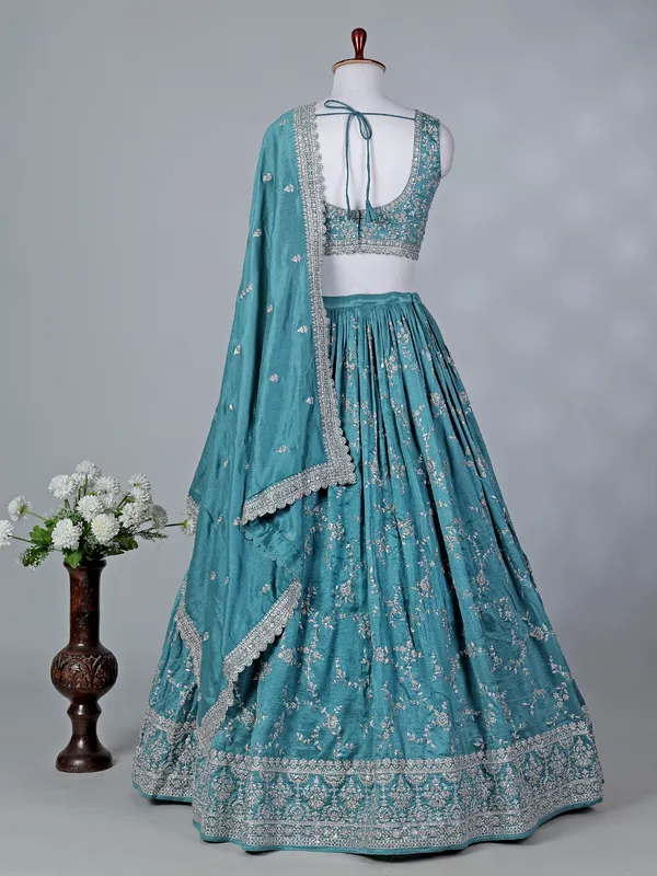 Pastel sky blue silk sweetheart lehenga choli