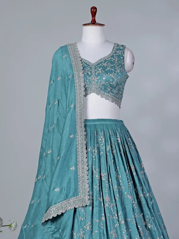 Pastel sky blue silk sweetheart lehenga choli