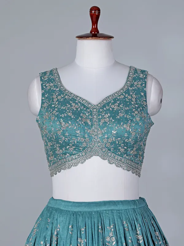 Pastel sky blue silk sweetheart lehenga choli