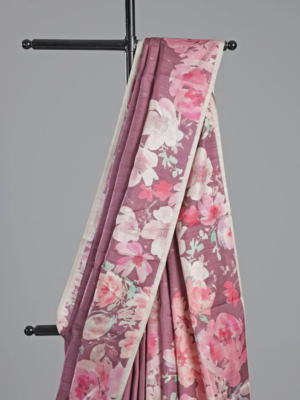 Pastel wine silk saree with printed
