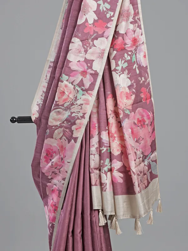 Pastel wine silk saree with printed