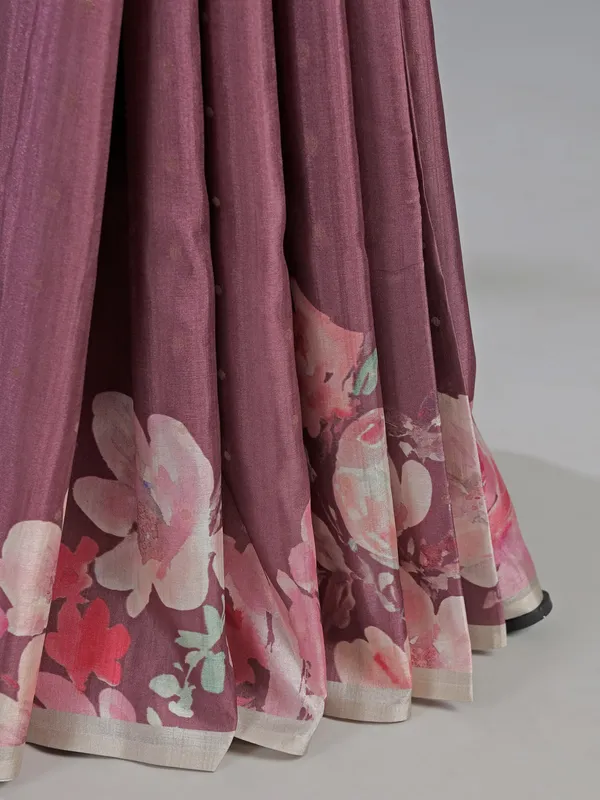 Pastel wine silk saree with printed