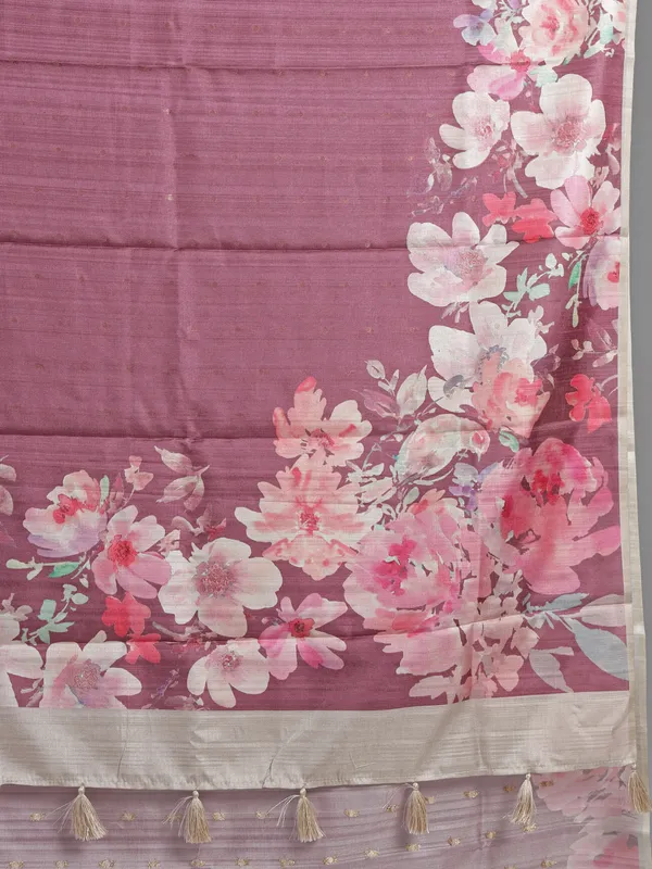 Pastel wine silk saree with printed