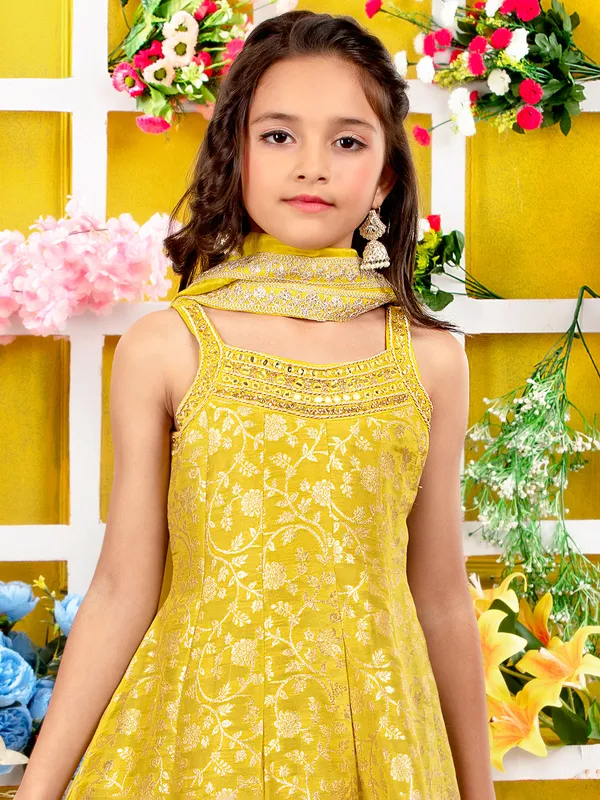 Pastel yellow festive silk palazzo suit with dupatta