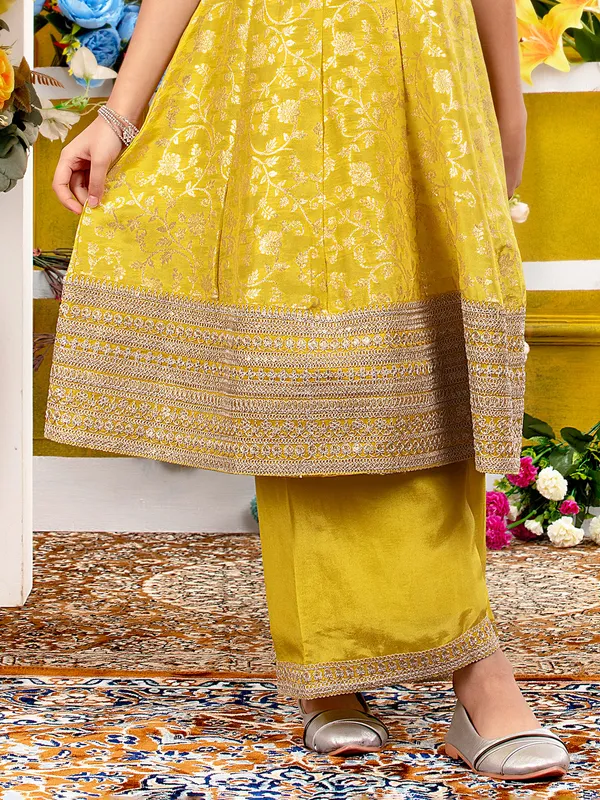 Pastel yellow festive silk palazzo suit with dupatta