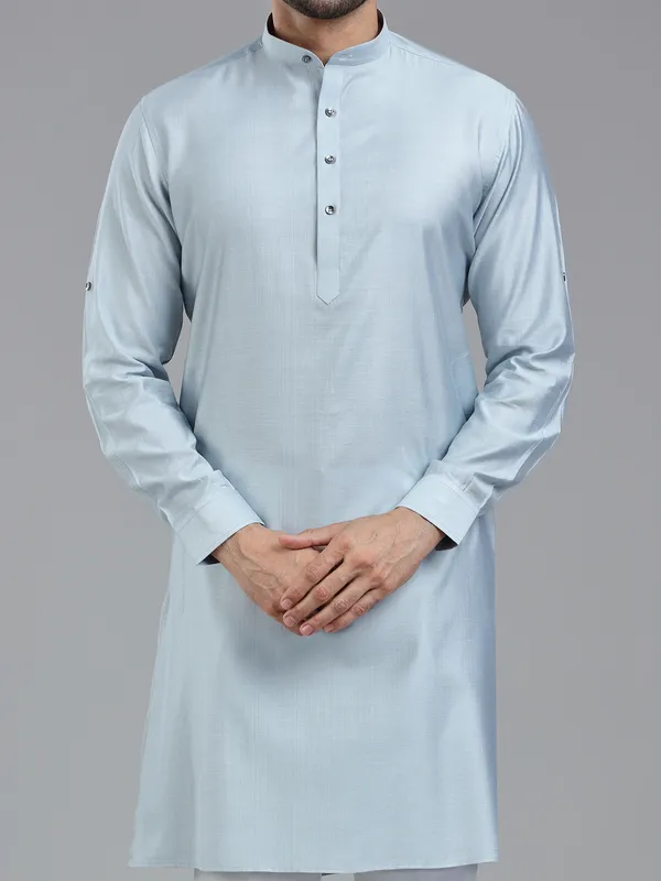 Pastle blue sober festive wear kurta for men