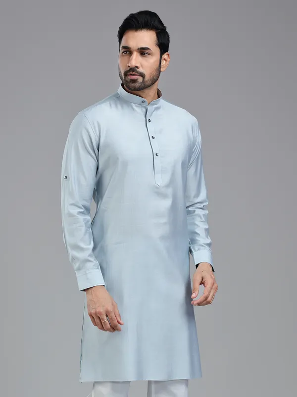 Pastle blue sober festive wear kurta for men
