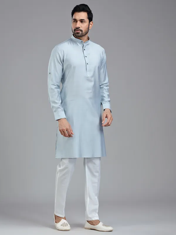 Pastle blue sober festive wear kurta pajama for men