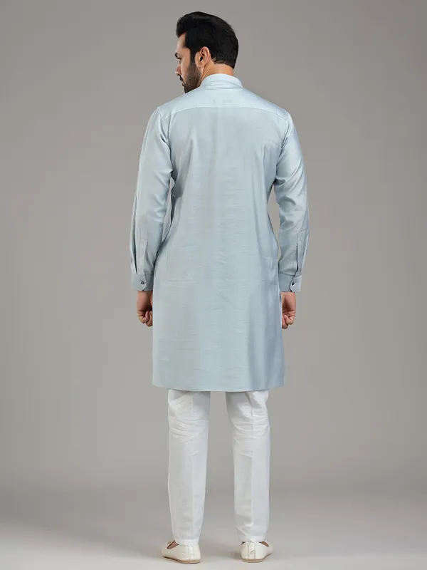 Pastle blue sober festive wear kurta pajama for men