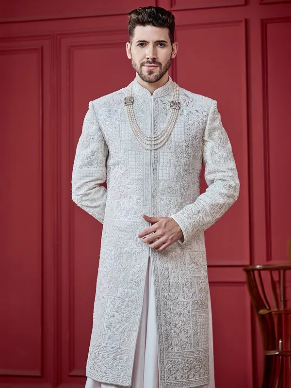 Pastle pink silk grooms sherwani