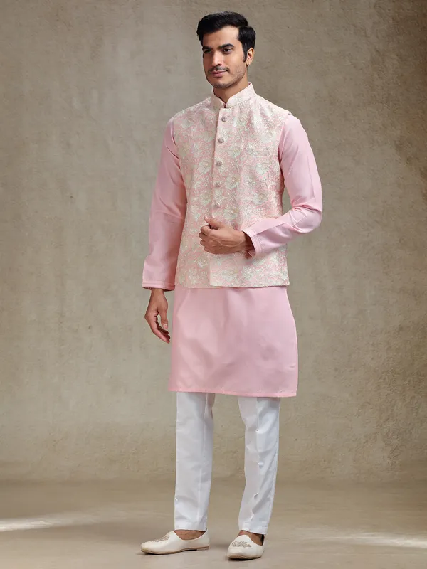 Pastle pink waistcoat set for festive charm