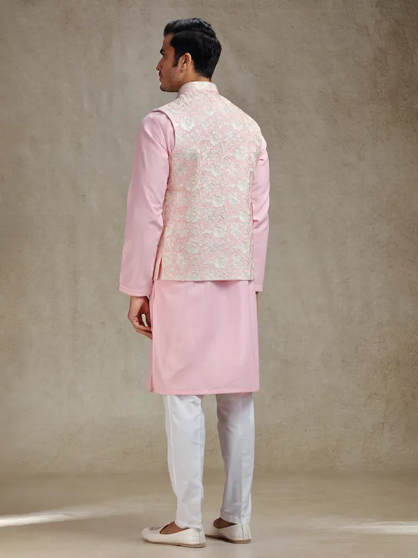 Pastle pink waistcoat set for festive charm
