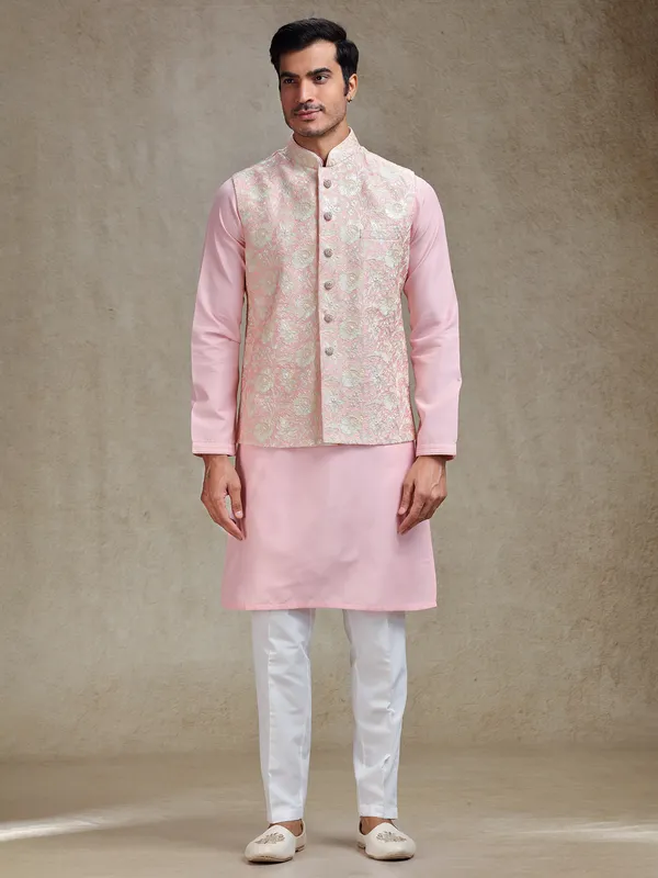 Pastle pink waistcoat set for festive charm