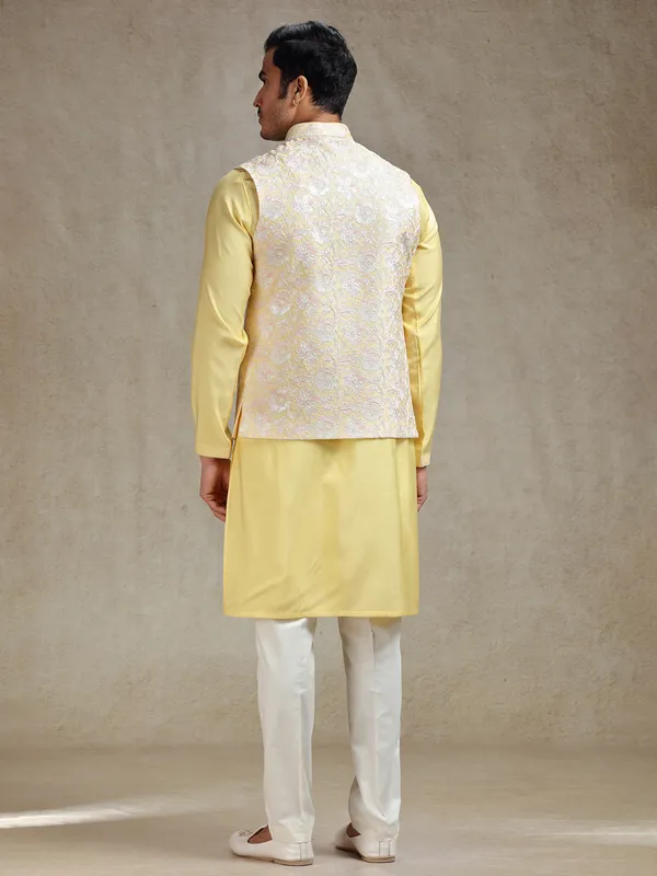Pastle yellow waistcoat set for festive charm