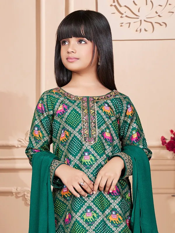 Patola printed green georgette sharara suit
