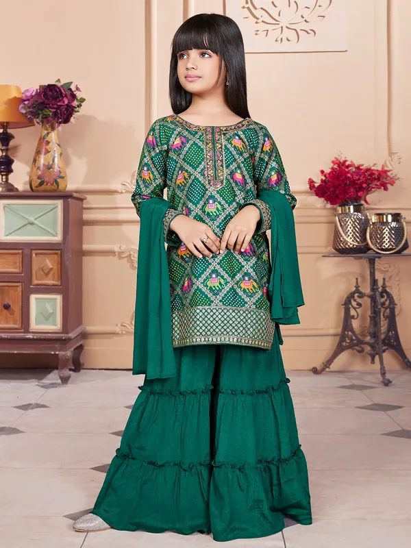 Patola printed green georgette sharara suit