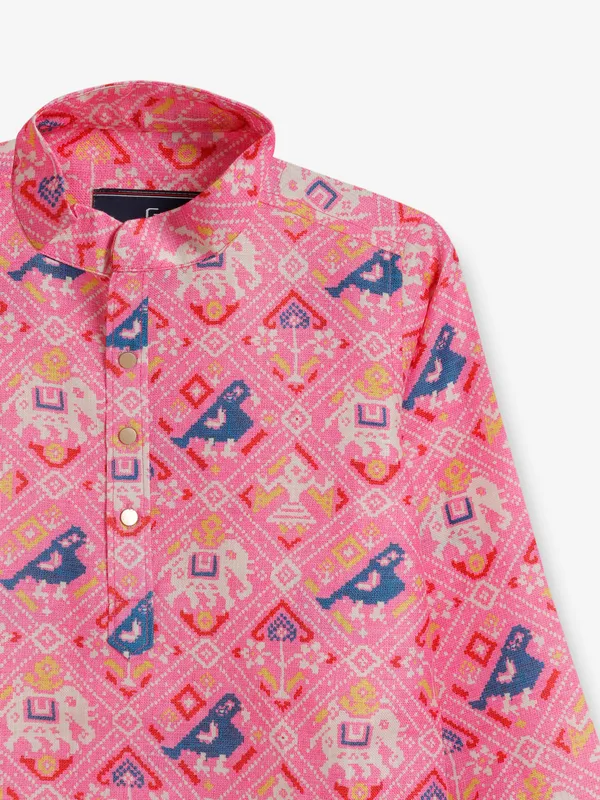 Patola printed pink cotton kurta