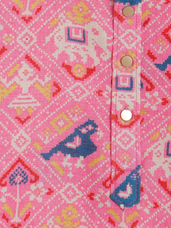 Patola printed pink cotton kurta
