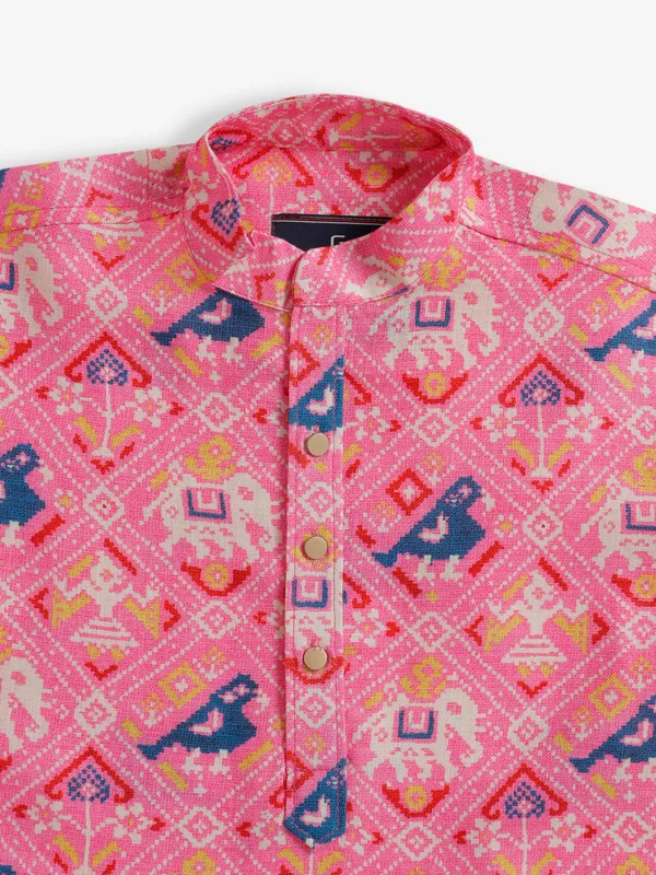 Patola printed pink cotton kurta