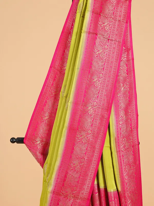 Patola printed silk light green saree