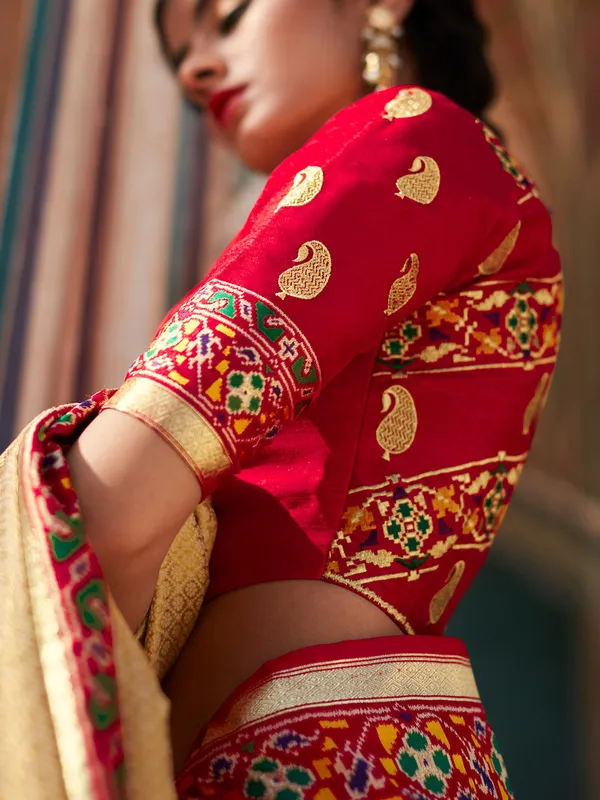Patola silk saree in cream for wedding