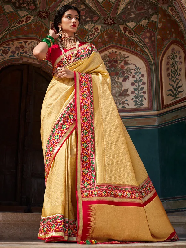 Patola silk saree in cream for wedding