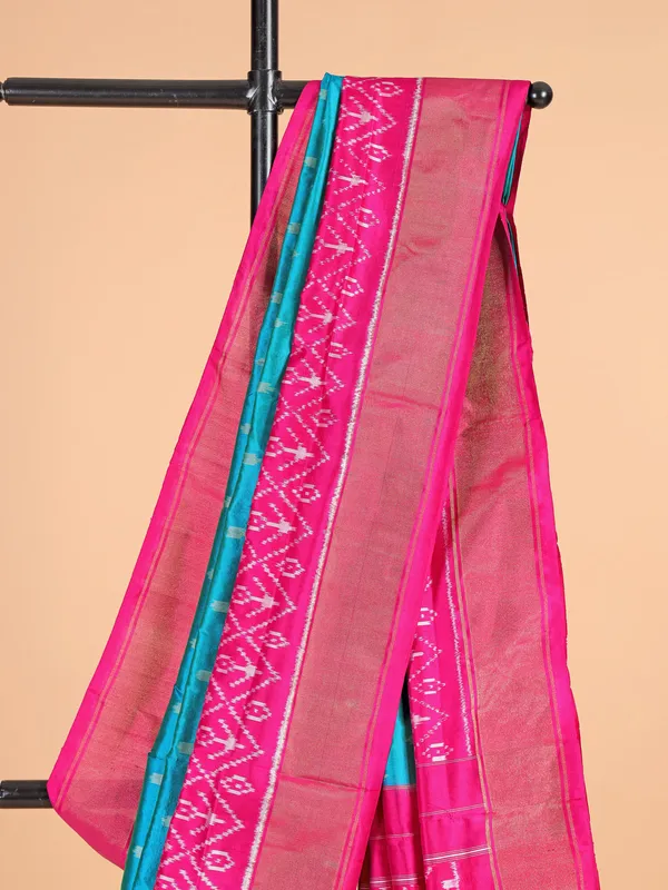 Patola silk saree in light blue and pink
