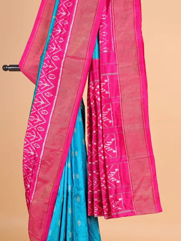Patola silk saree in light blue and pink