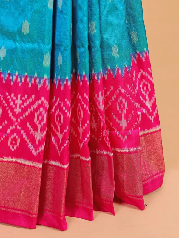 Patola silk saree in light blue and pink