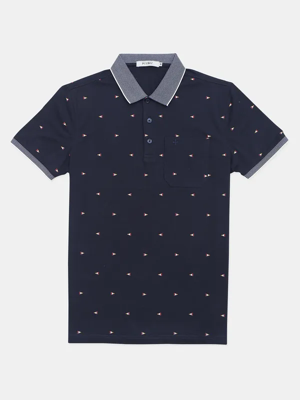 Pcubez printed navy hued cotton t-shirt