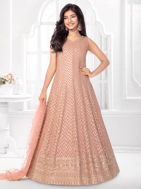 Peach anarkali salwar suit in georgette