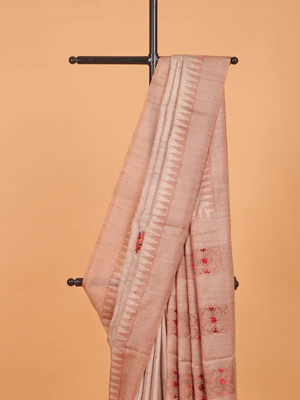 Peach and beige semi silk printed saree
