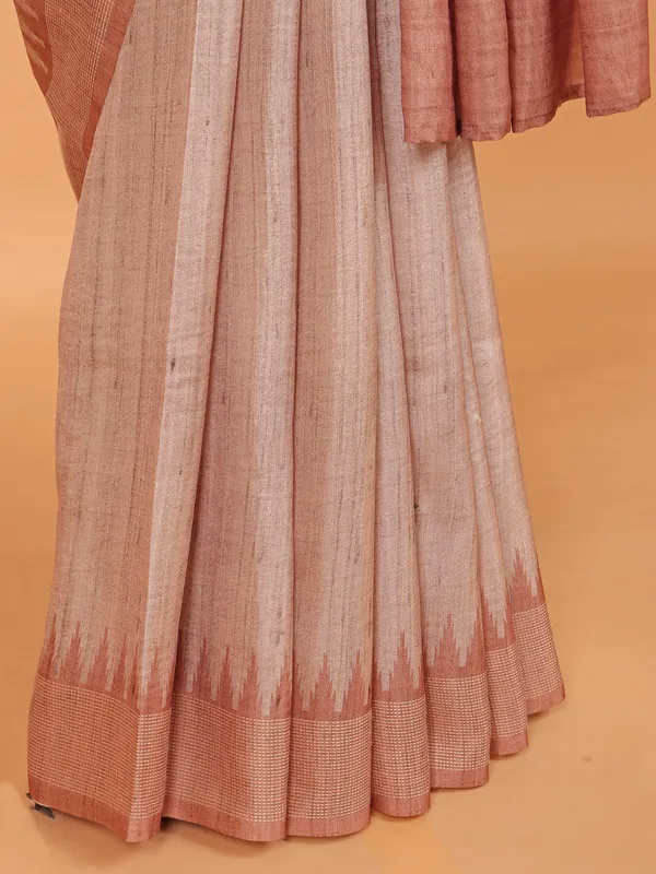 Peach and beige semi silk printed saree