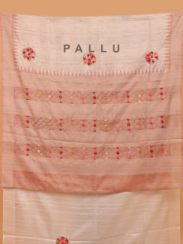 Peach and beige semi silk printed saree