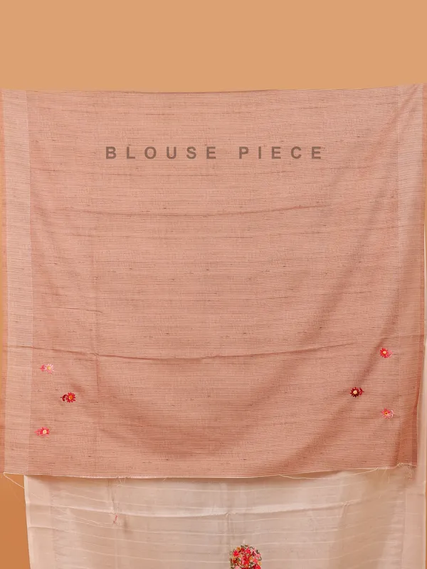 Peach and beige semi silk printed saree