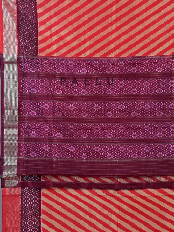 Peach and beige zari weaving patola silk Saree for wedding