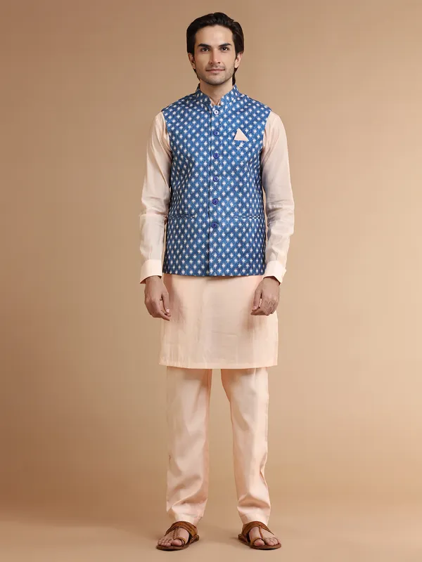 Peach and blue silk wasitcoat set
