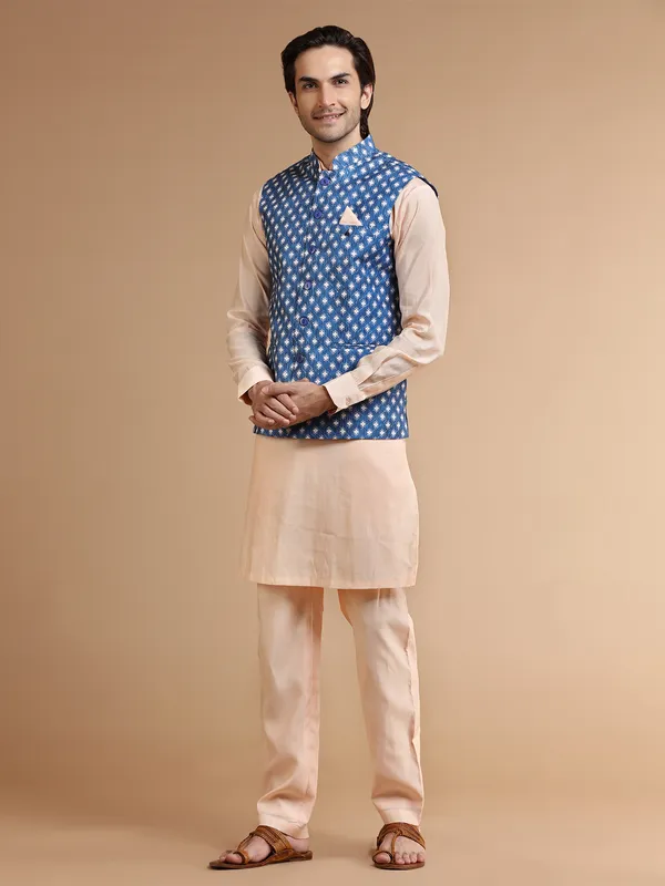 Peach and blue silk wasitcoat set