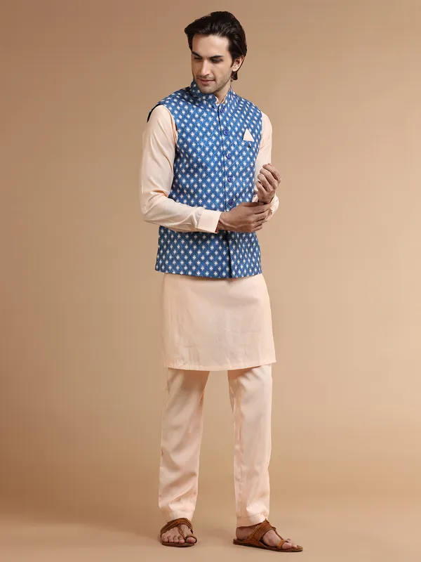 Peach and blue silk wasitcoat set